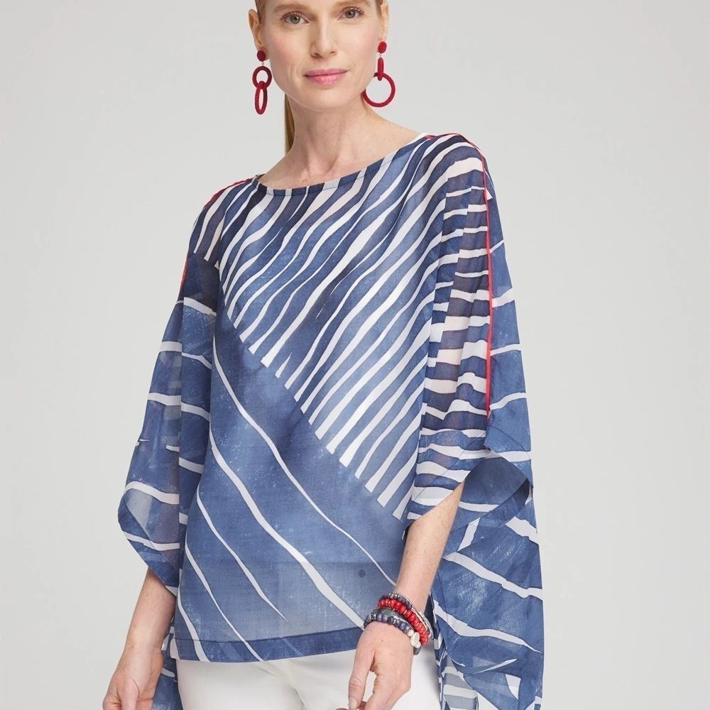 Chico’s Chiffon Abstract Lines Poncho (NWT)